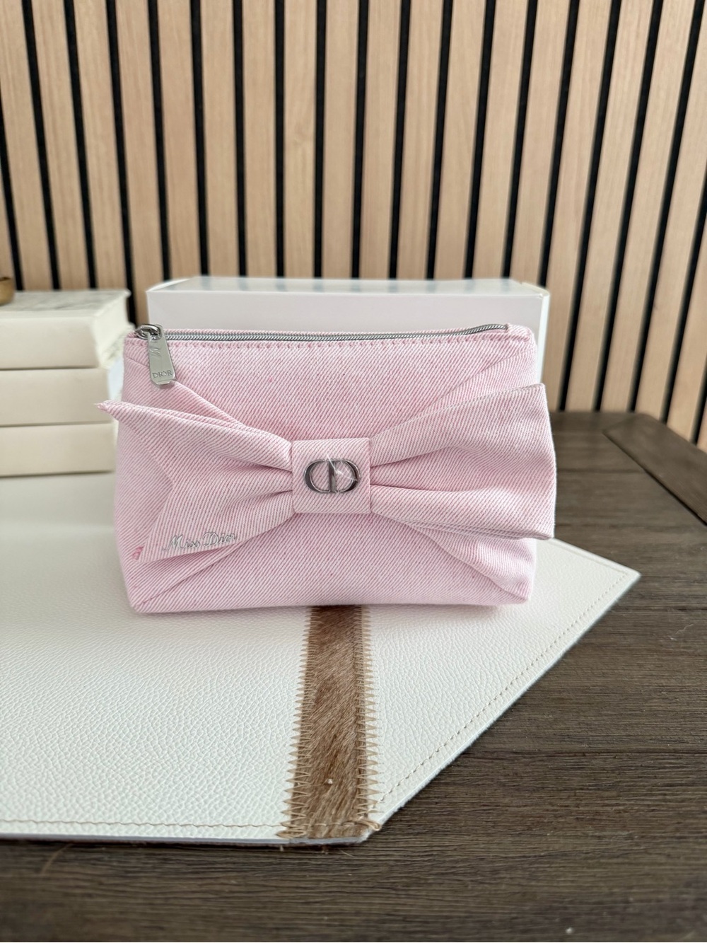 Pink Bow Accent Cosmetic Pouch